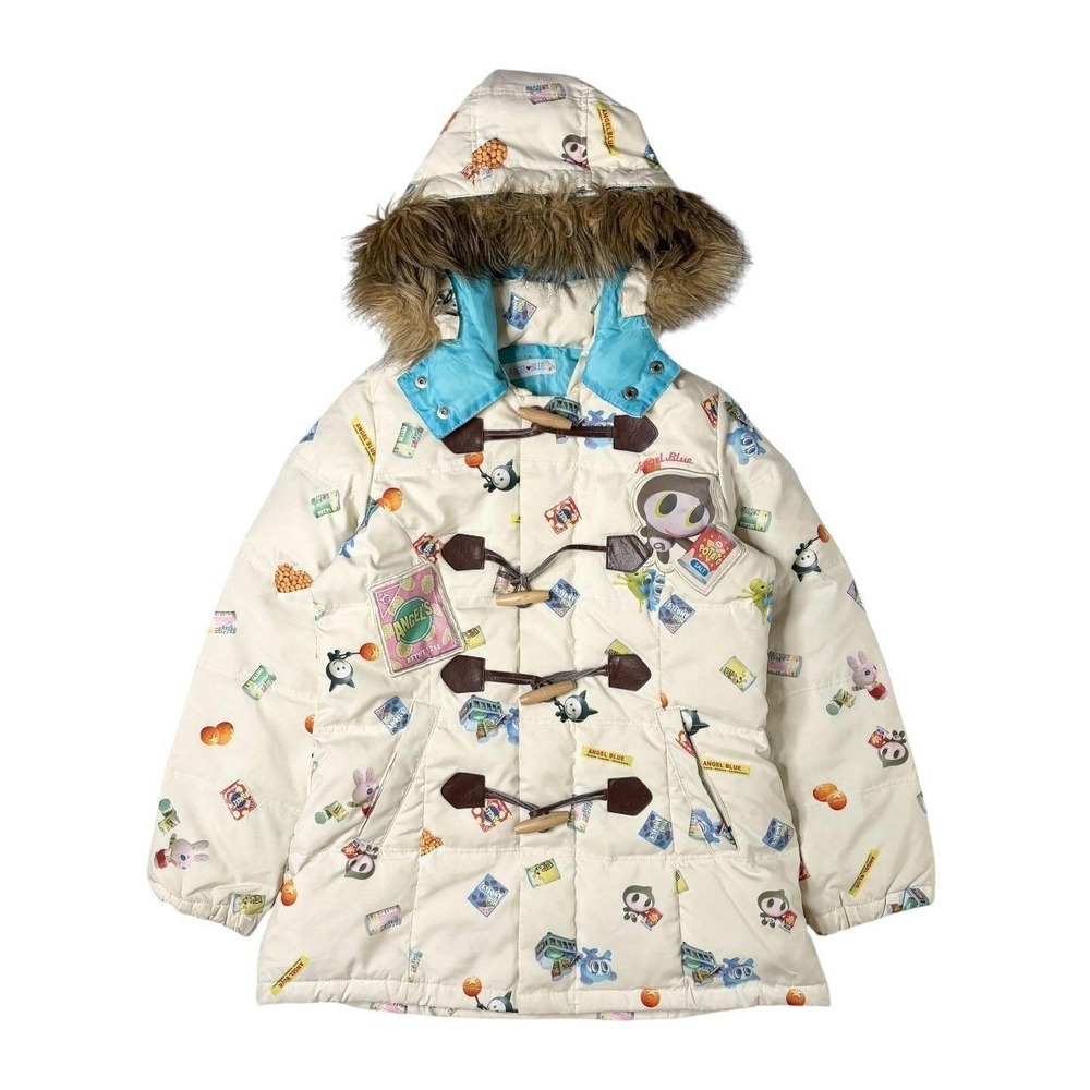 Angel Blue snack AOP fur-trim puffer jacket